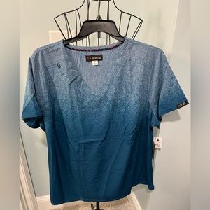 NEW Koi Basics Cali Heathered Caribbean Blue Ombre 3X 3XL Womens scrub top women